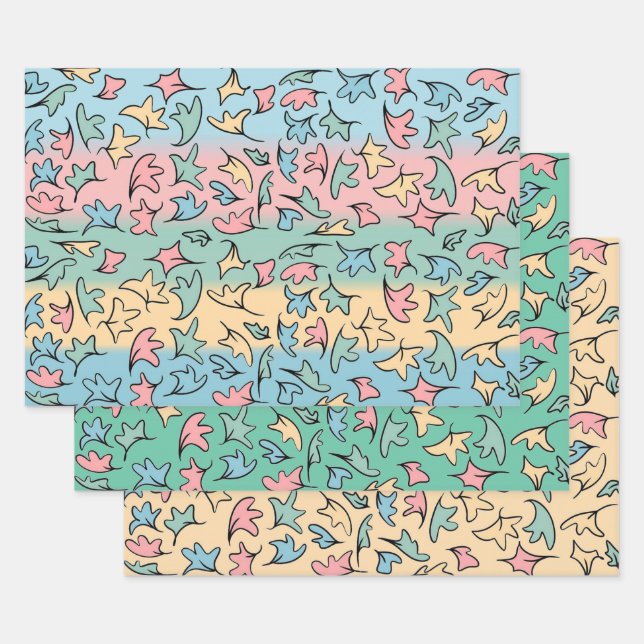 Pastel Leaves Collection 2 Wrapping Paper Sheet (Set)