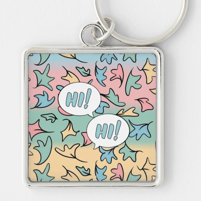 Pastel Leaves Colourful Key Ring (Front)