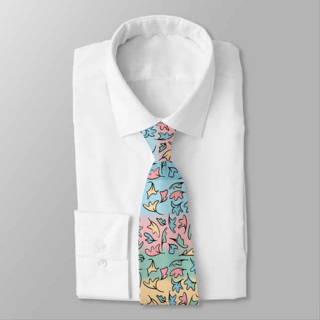 Pastel Leaves Colourful Tie (Tied)