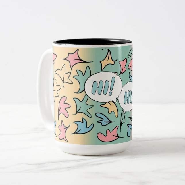 Pastel Leaves Colourful Two-Tone Coffee Mug (Front Left)