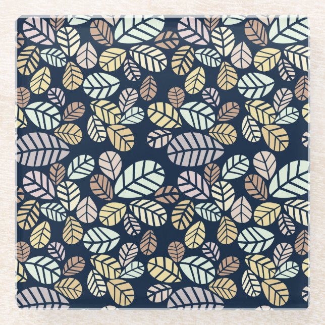 Pastel Leaves Glass Coaster (Front)