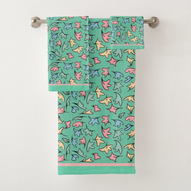 Pastel Leaves Green Bath Towel Set (Insitu)