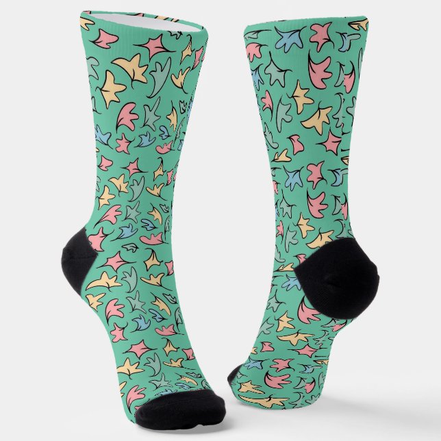 Pastel Leaves Green Socks (Angled)