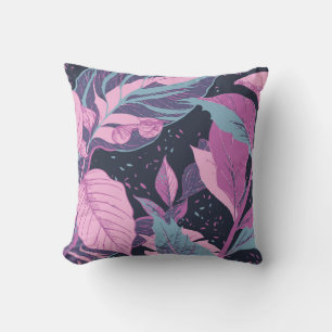 Pastel Leaves on Dark Background Cushion