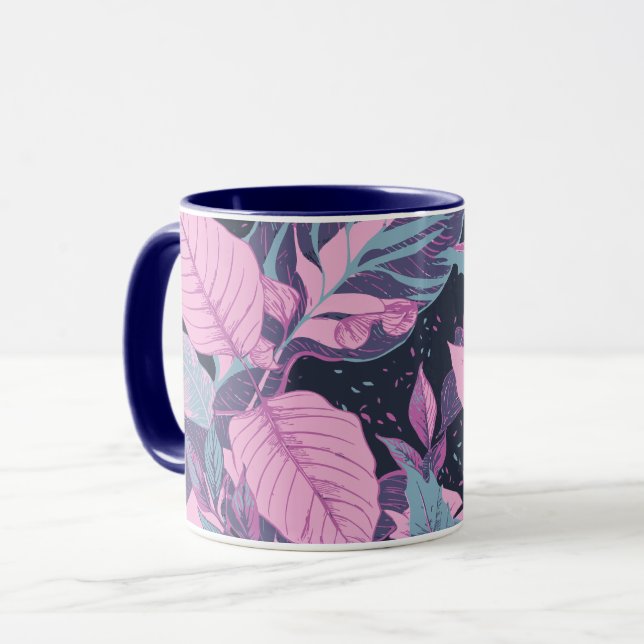 Pastel Leaves on Dark Background Mug (Front Left)