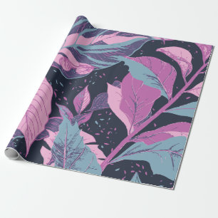 Pastel Leaves on Dark Background Wrapping Paper