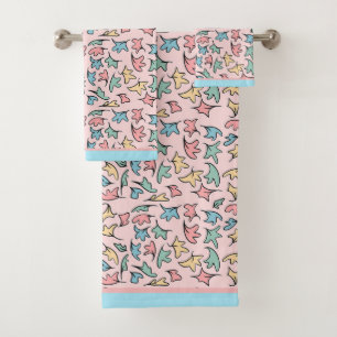 Pastel Leaves Pink  Bath Towel Set