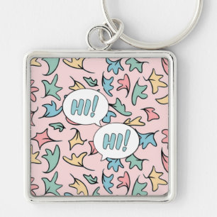 Pastel Leaves Pink Key Ring