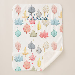 Pastel Leaves Sherpa Blanket