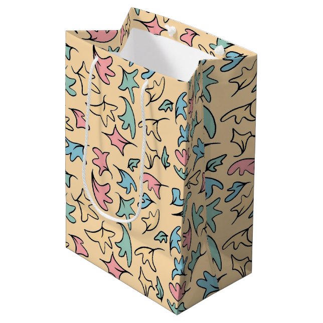 Pastel Leaves Yellow Medium Gift Bag (Front Angled)