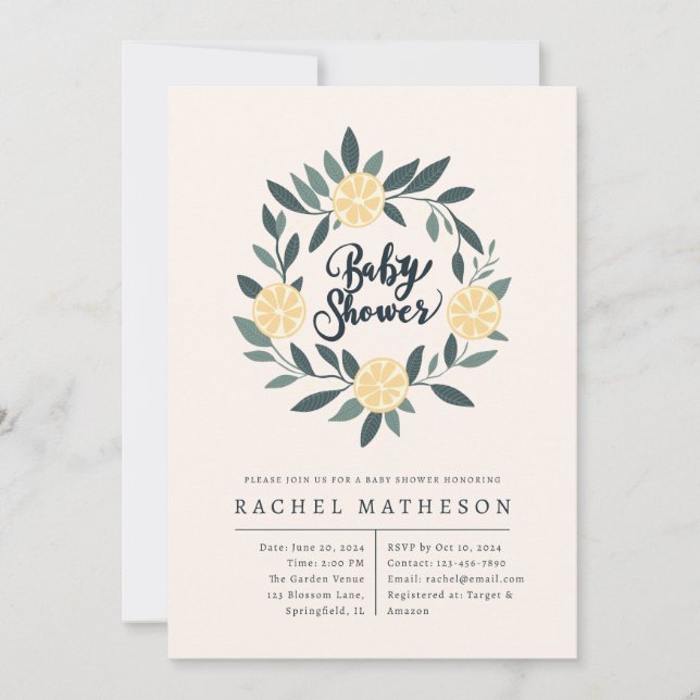 Pastel Lemon wreath baby shower Invitation (Front)