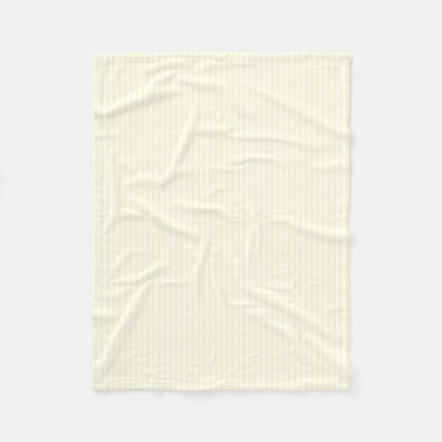 Pastel Lemon Yellow and White Stripes Pale Yellow Fleece Blanket (Front)