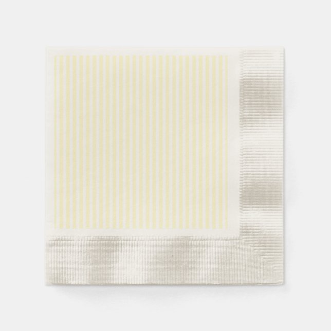 Pastel Lemon Yellow and White Stripes Pale Yellow Napkin (Front)
