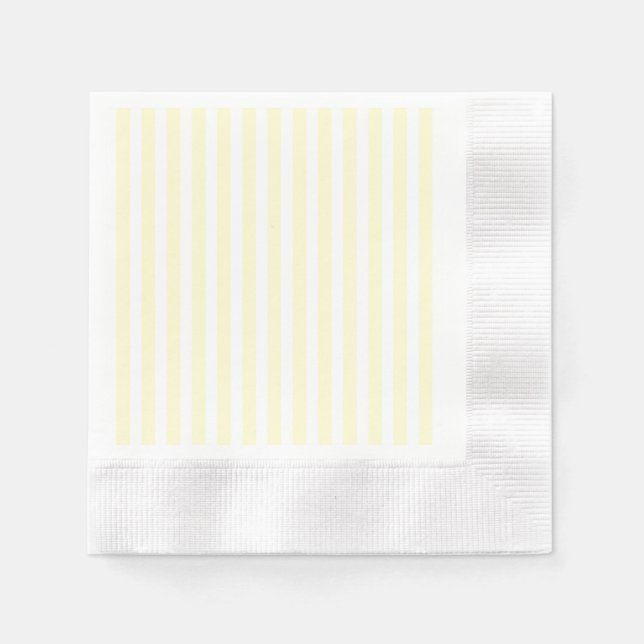 Pastel Lemon Yellow and White Stripes Pale Yellow Napkin (Front)