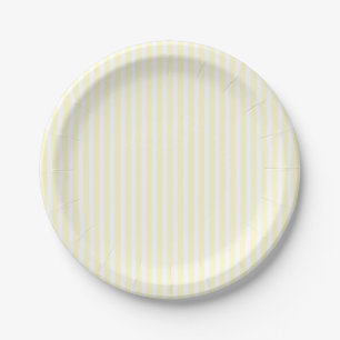 Pastel Lemon Yellow and White Stripes Pale Yellow Paper Plate