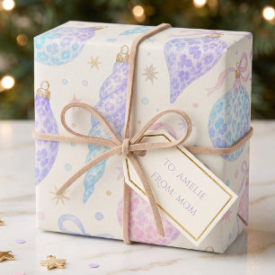 Pastel Leopard Baubles Watercolor Bows Wrapping Paper Sheet
