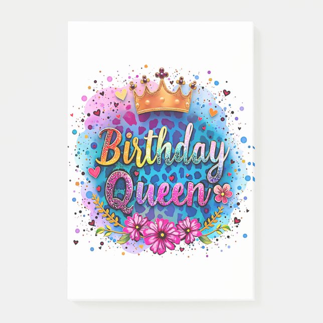 Pastel Leopard Birthday Queen Post-it Notes (Front)