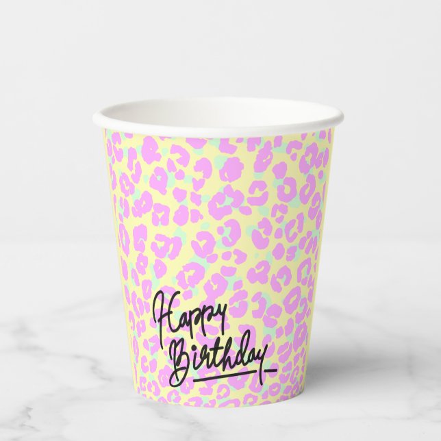 Pastel Leopard Print Happy Birthday Paper Cup (Front)