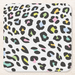 Pastel Leopard Spot Pattern Square Paper Coaster