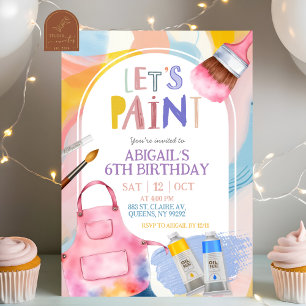 Pastel Let's Paint Girl Birthday Party Invitation