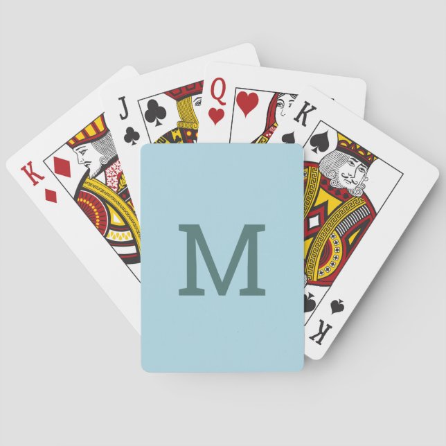 Pastel Light Blue Monogram Initial Playing Cards (Back)