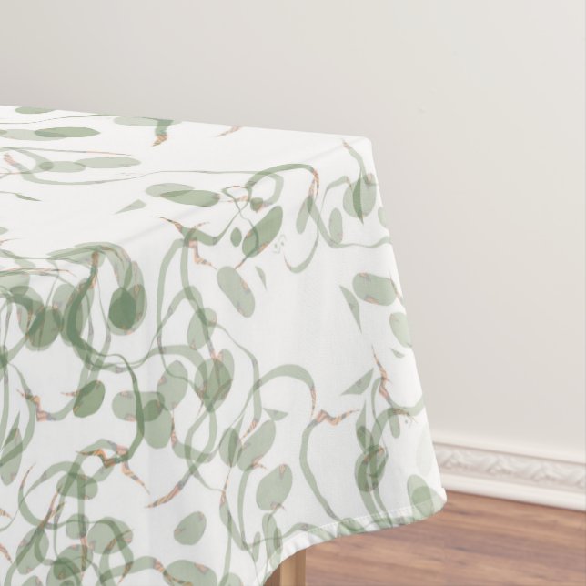 Pastel Light Green Floral Vines Pattern Tablecloth (In Situ)