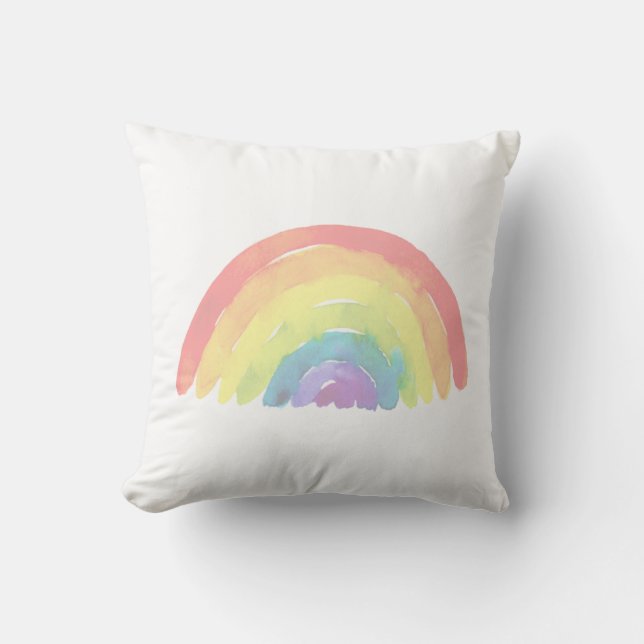Pastel light rainbow watercolor cushion (Front)