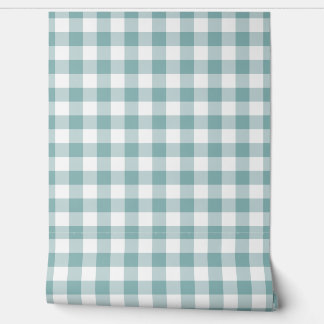 Pastel Light Teal Gingham Check Buffalo Plaid Wallpaper