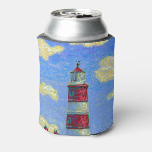 Pastel Lighthouse and Lavender Fields Can Cooler