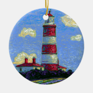 Pastel Lighthouse and Lavender Fields Ceramic Tree Decoration