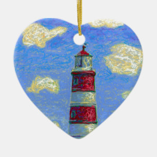 Pastel Lighthouse and Lavender Fields Ceramic Tree Decoration