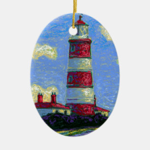Pastel Lighthouse and Lavender Fields Ceramic Tree Decoration