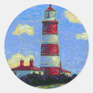 Pastel Lighthouse and Lavender Fields Classic Round Sticker