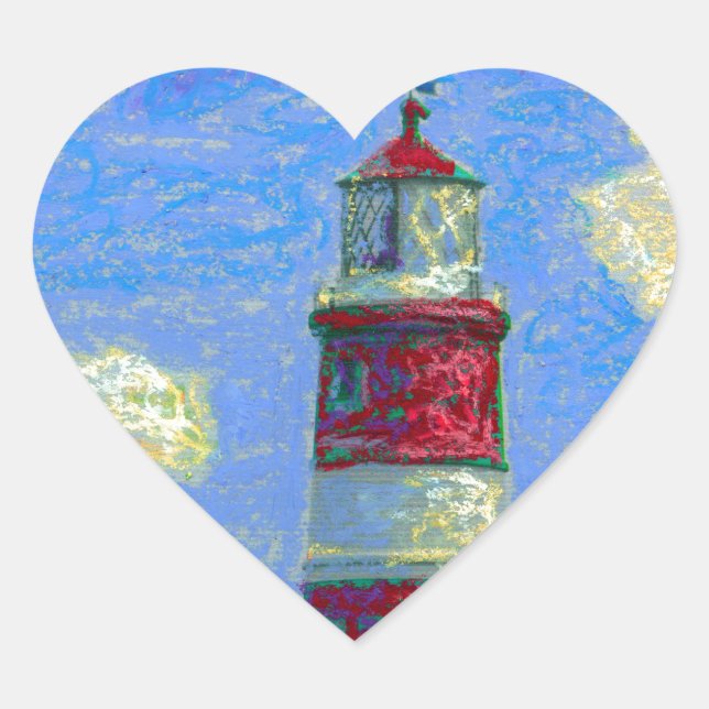 Pastel Lighthouse and Lavender Fields Heart Sticker (Front)