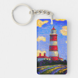 Pastel Lighthouse and Lavender Fields Key Ring
