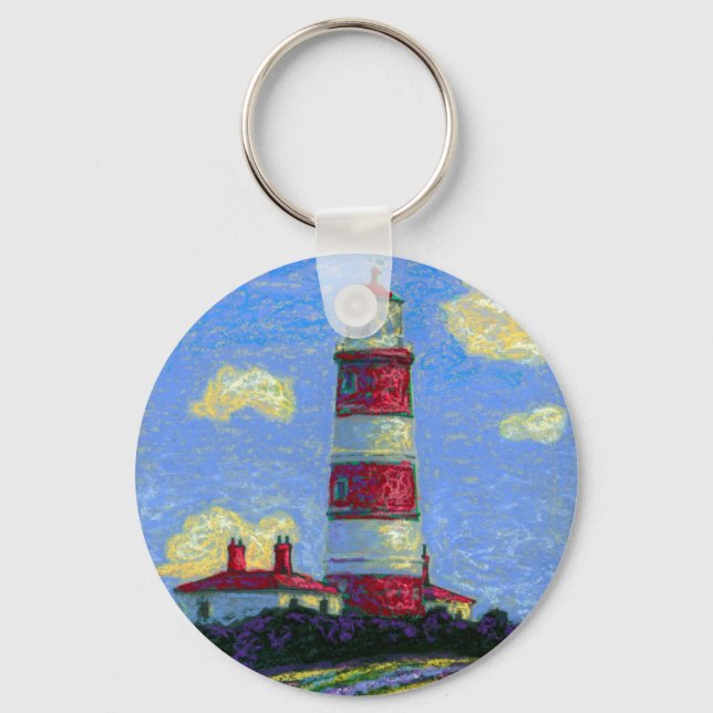 Pastel Lighthouse and Lavender Fields Key Ring (Front)