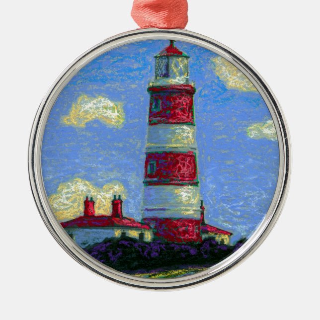 Pastel Lighthouse and Lavender Fields Metal Tree Decoration (Front)