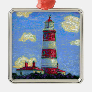 Pastel Lighthouse and Lavender Fields Metal Tree Decoration
