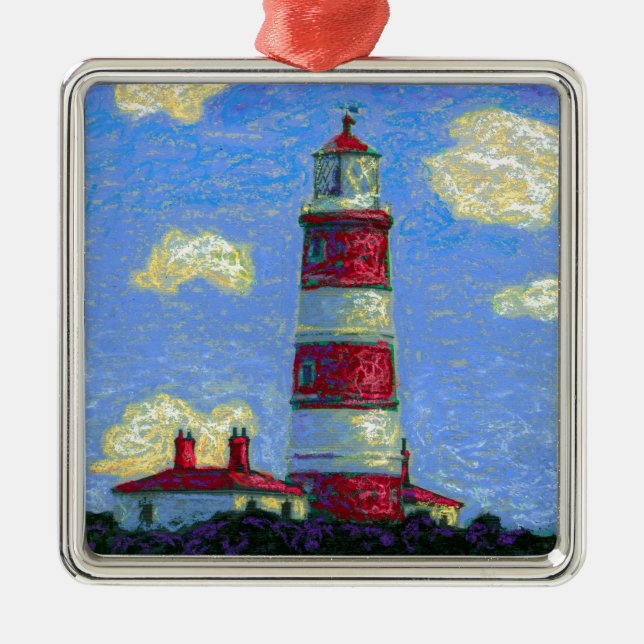 Pastel Lighthouse and Lavender Fields Metal Tree Decoration (Front)