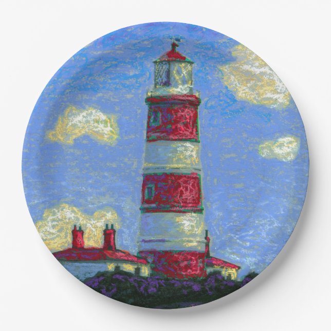 Pastel Lighthouse and Lavender Fields Paper Plate (Front)