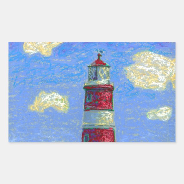 Pastel Lighthouse and Lavender Fields Rectangular Sticker (Front)
