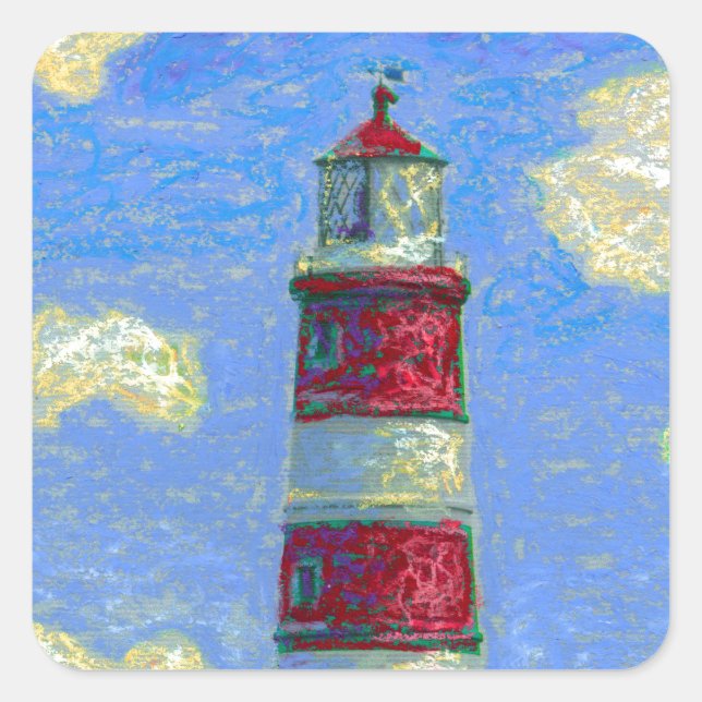 Pastel Lighthouse and Lavender Fields Square Sticker (Front)