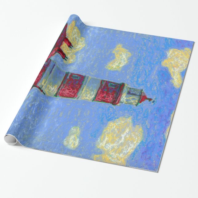 Pastel Lighthouse and Lavender Fields Wrapping Paper (Unrolled)