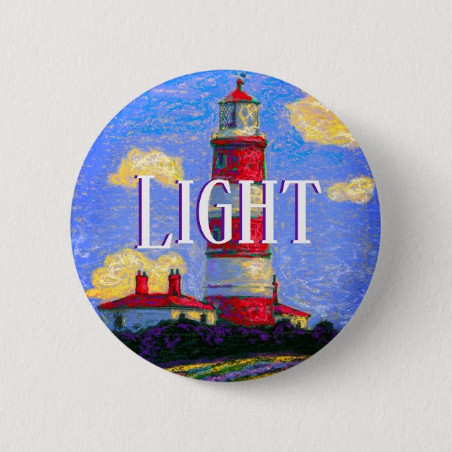 Pastel Lighthouse and Lavender Fields & your Text 6 Cm Round Badge (Front)