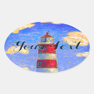 Pastel Lighthouse, clouds and your text Oval Sticker