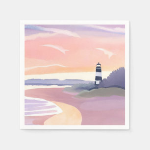 Pastel Lighthouse Coastal Beach Shore Watercolor Napkin