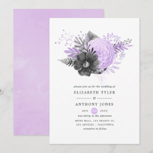 Pastel Lilac and Charcoal Floral Wedding Invitation