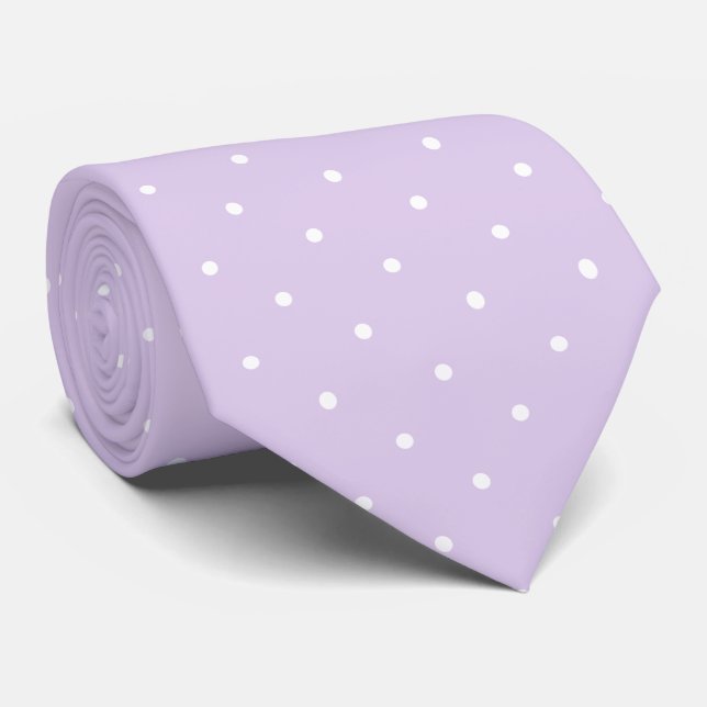 Pastel Lilac and White Polka Dot Pattern Tie (Rolled)
