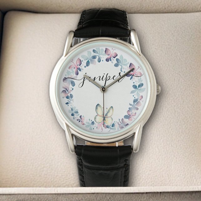 Pastel Lilac Beautiful Flower Wreath Butterfly  Watch (Creator Uploaded)