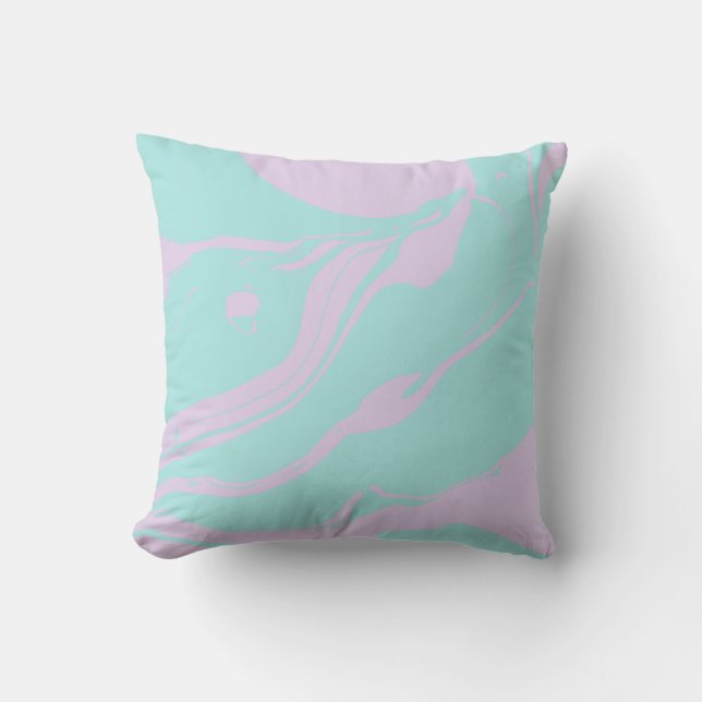 Pastel Lilac Blue Abstract Tie Dye Marble Pattern Cushion (Front)
